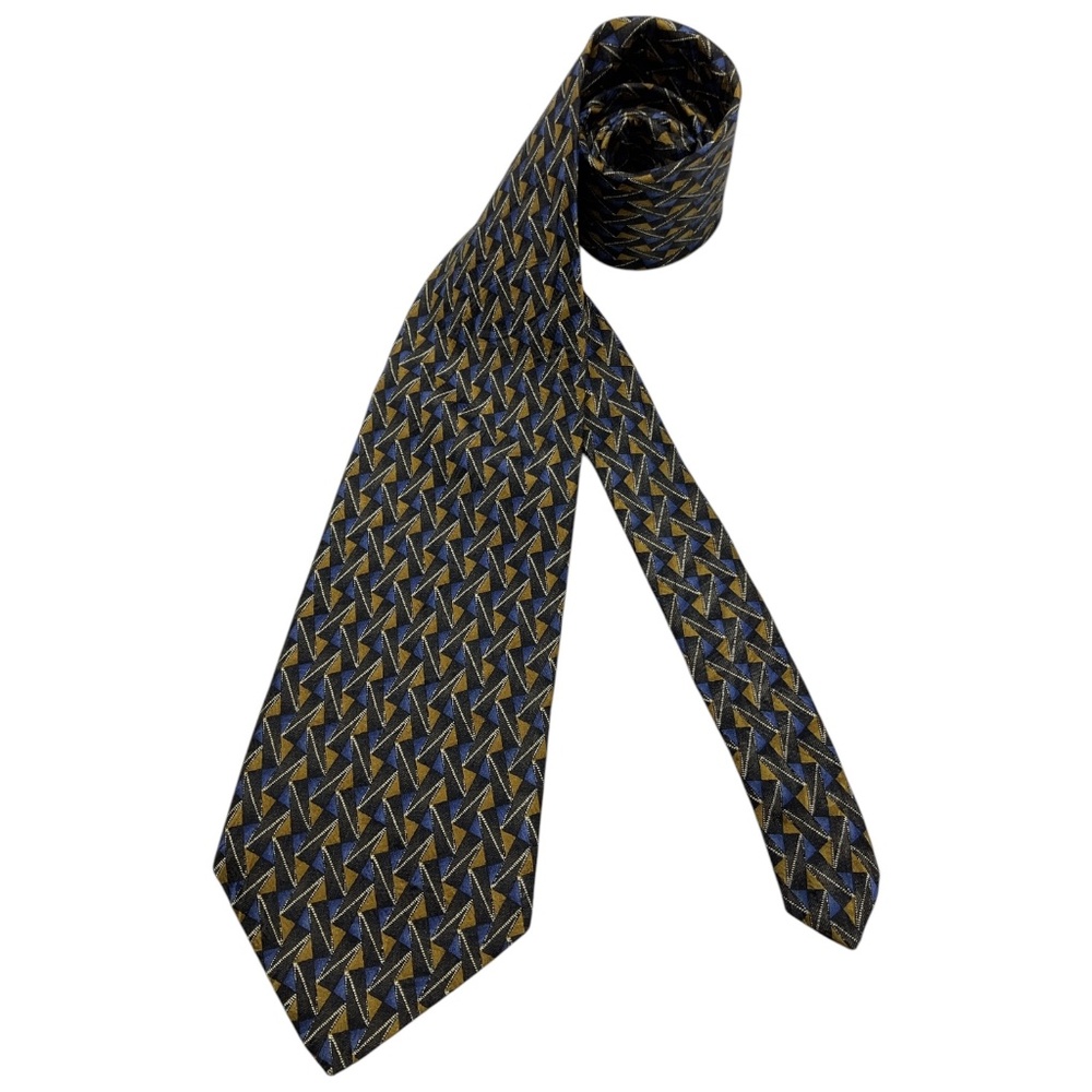 🆕ROBERT TALBOTT Black/Blue/Beige Geometric Silk LUXURY Tie HANDMADE USA